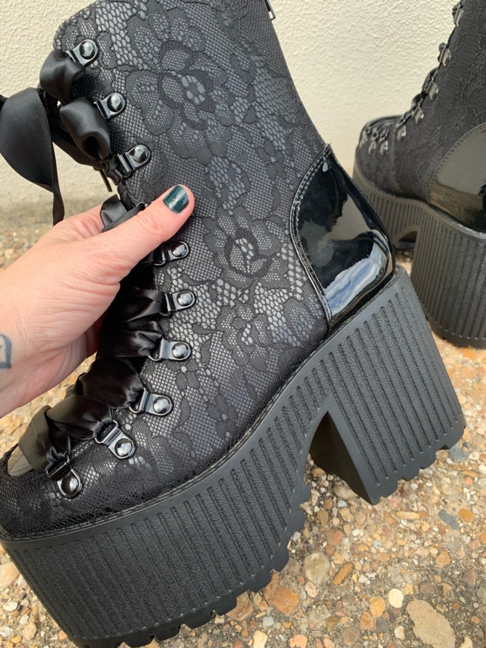 STRANGE CVLT Pandora Fabric Lace Black Boots, 8 - Picture 16 of 16